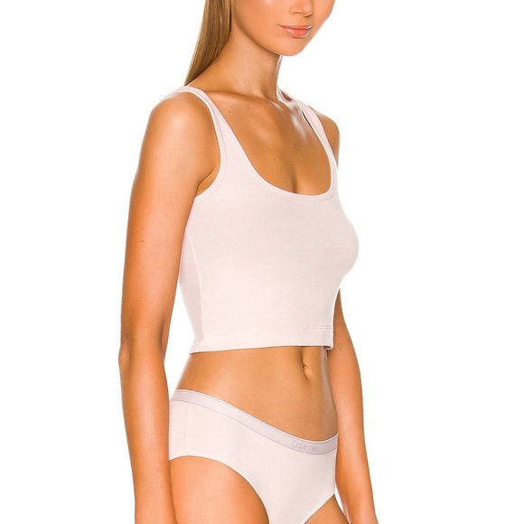 CALVIN KLEIN Pure Ribbed Cropped Tank Top In Barely Pink - Picture 2 of 5